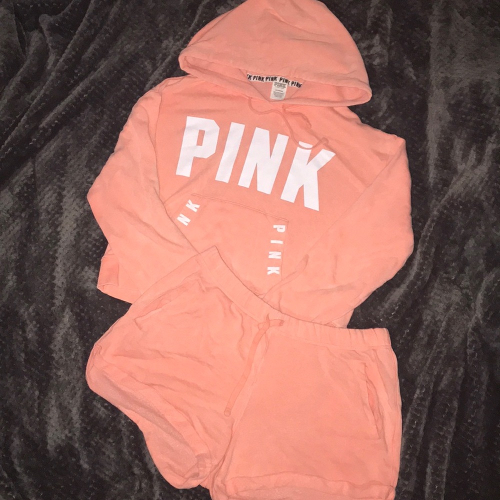 Victoria Secret PINK Cropped Hoodie and Shorts Set